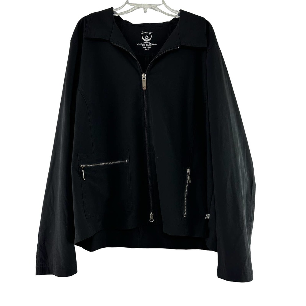 Chicos Lightweight Jacket Womens Size 3 US XL Black Full Zip Pockets Long Sleeve